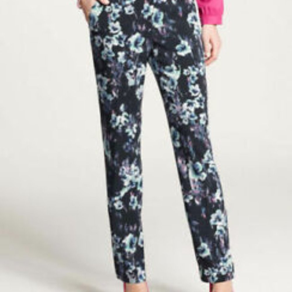 Ann Taylor Navy Desert Sky Floral Blue Chic Moody Pants sz 2 EUC